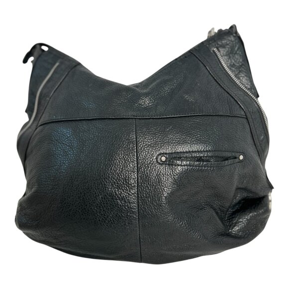 B Makowsky Black Leather Shoulder Bag with Tiger Print Inside Lining - Picture 2 of 10